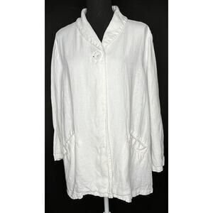 Eileen Fisher women's white Irish Linen lagenlook button blazer top pockets XL
